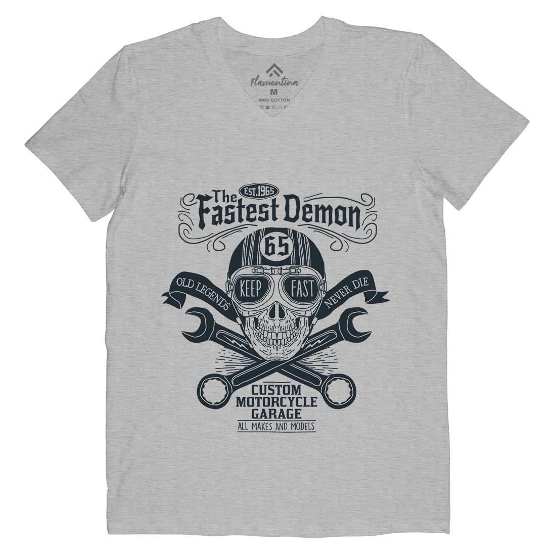 Fastest Demon Mens V-Neck T-Shirt Motorcycles A993