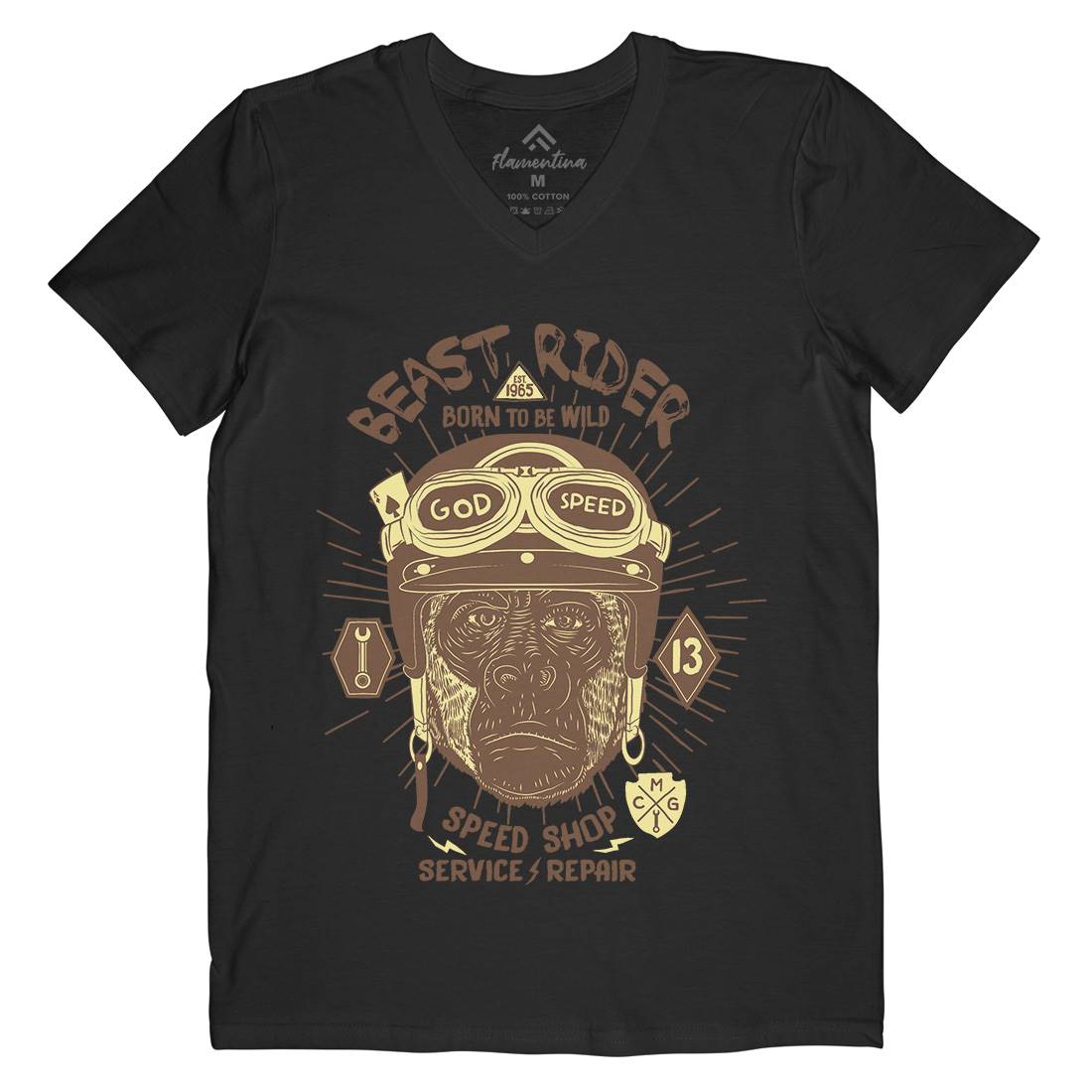 Beast Rider Mens Organic V-Neck T-Shirt Motorcycles A994