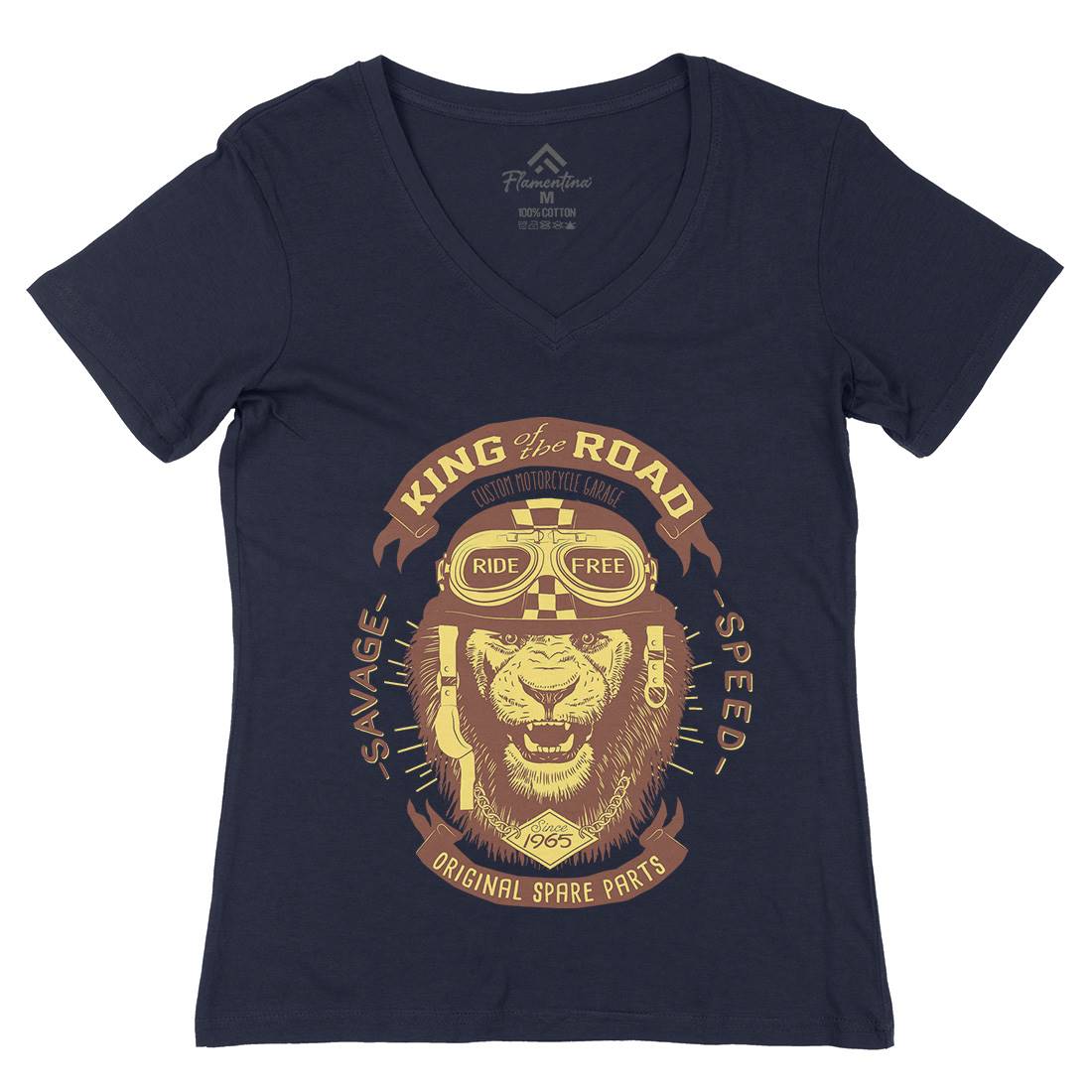 King Of The Road Womens Organic V-Neck T-Shirt Motorcycles A995