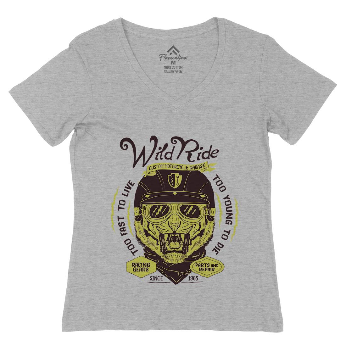 Wild Ride Womens Organic V-Neck T-Shirt Motorcycles A996