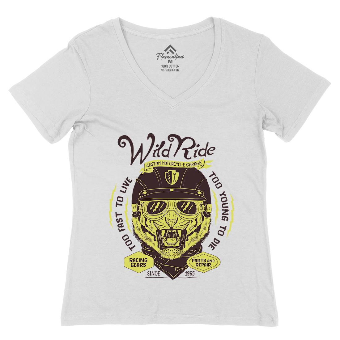 Wild Ride Womens Organic V-Neck T-Shirt Motorcycles A996