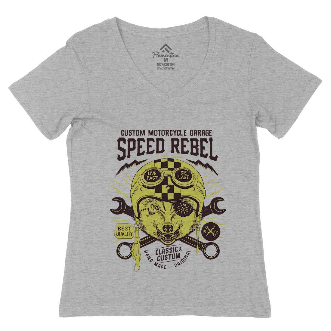 Speed Rebel Womens Organic V-Neck T-Shirt Motorcycles A998
