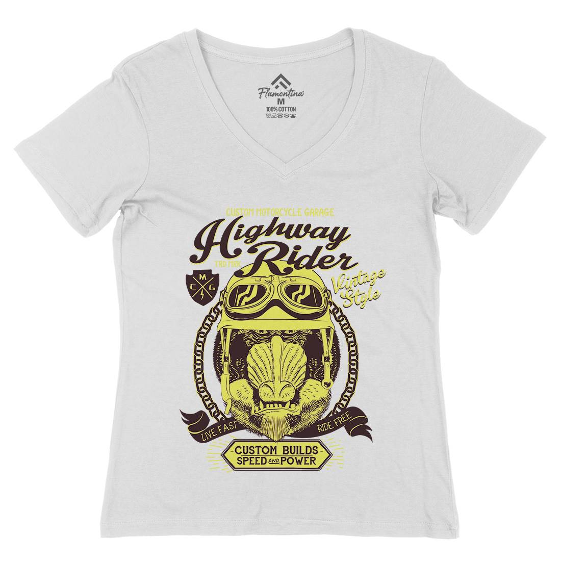 Highway Rider Womens Organic V-Neck T-Shirt Motorcycles A999