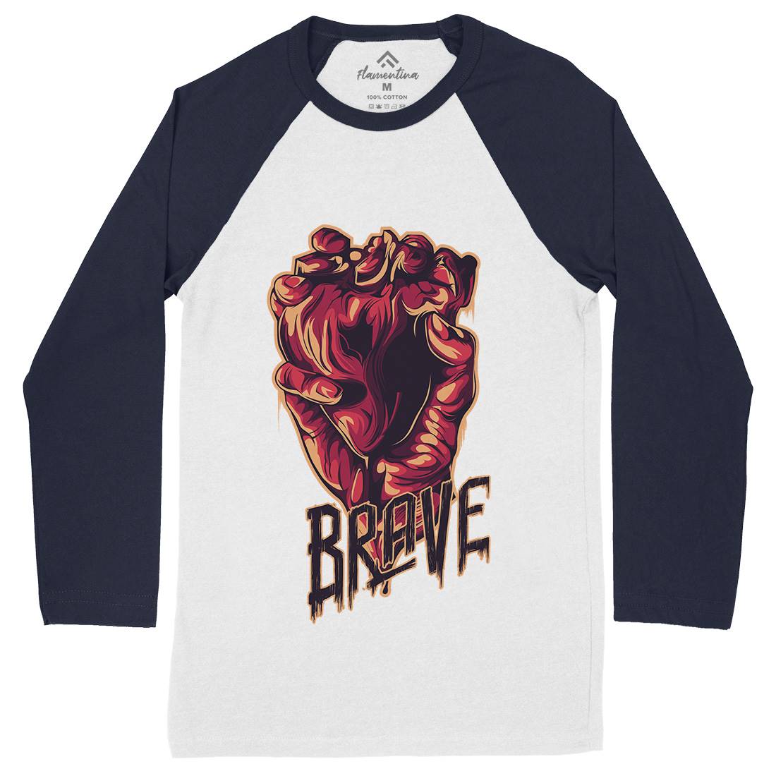 Heart Brave Mens Long Sleeve Baseball T-Shirt Quotes B000