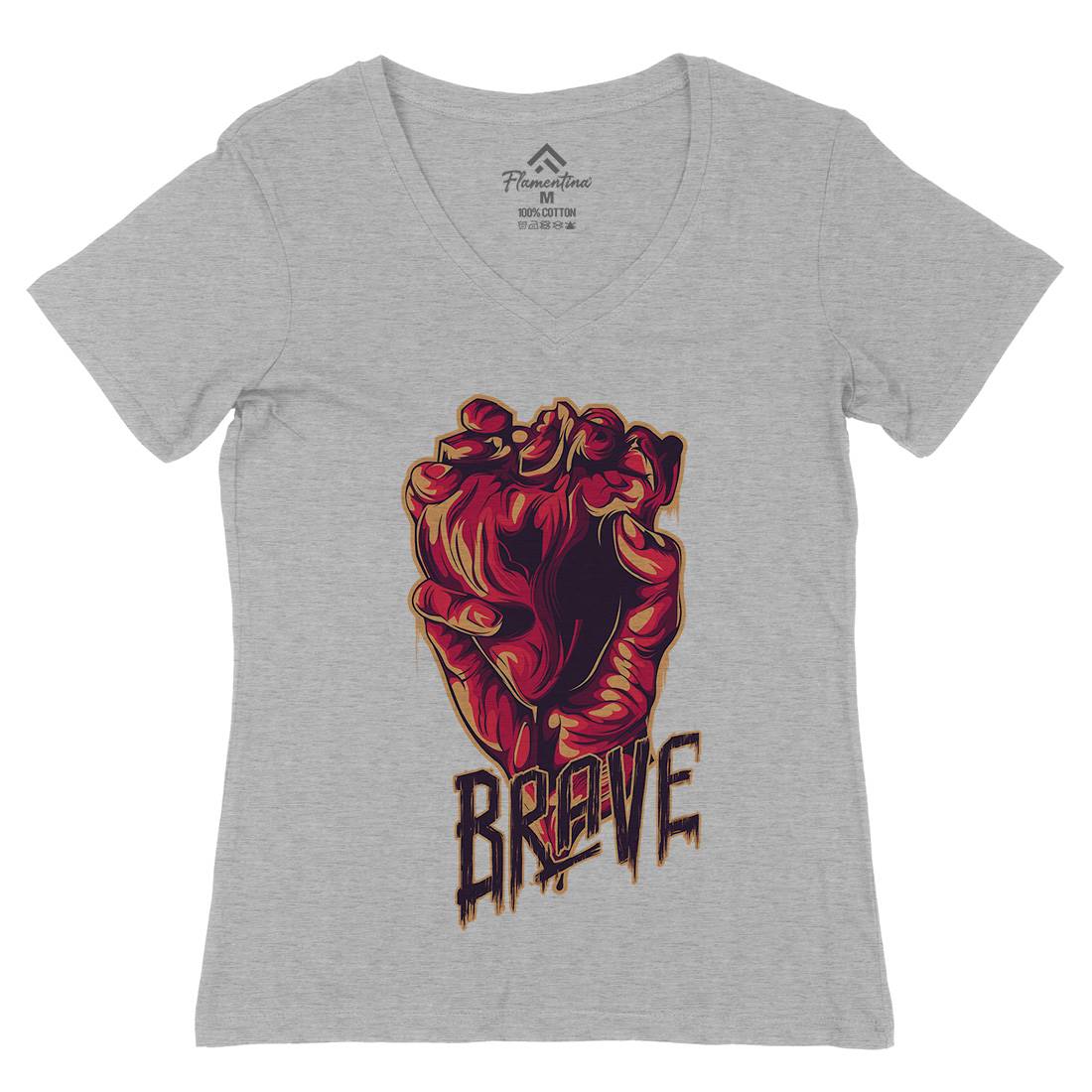 Heart Brave Womens Organic V-Neck T-Shirt Quotes B000