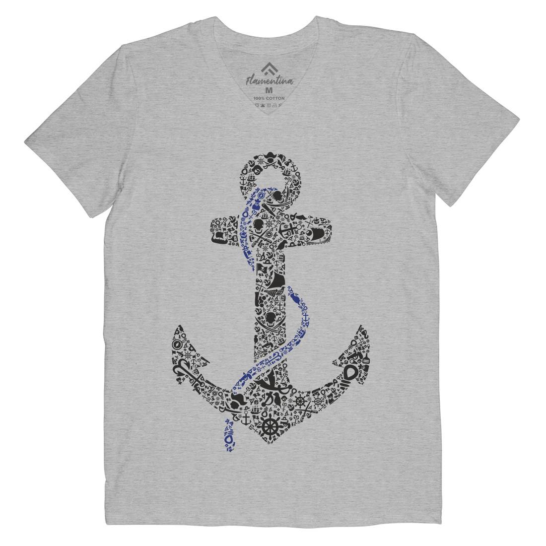 Anchor Mens Organic V-Neck T-Shirt Navy B001