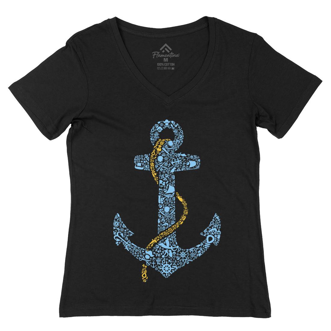Anchor Womens Organic V-Neck T-Shirt Navy B001
