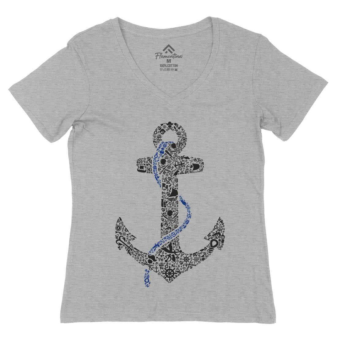 Anchor Womens Organic V-Neck T-Shirt Navy B001
