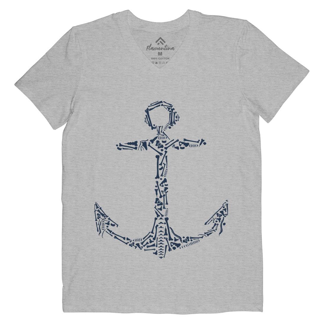 Anchor Bones Mens V-Neck T-Shirt Navy B002