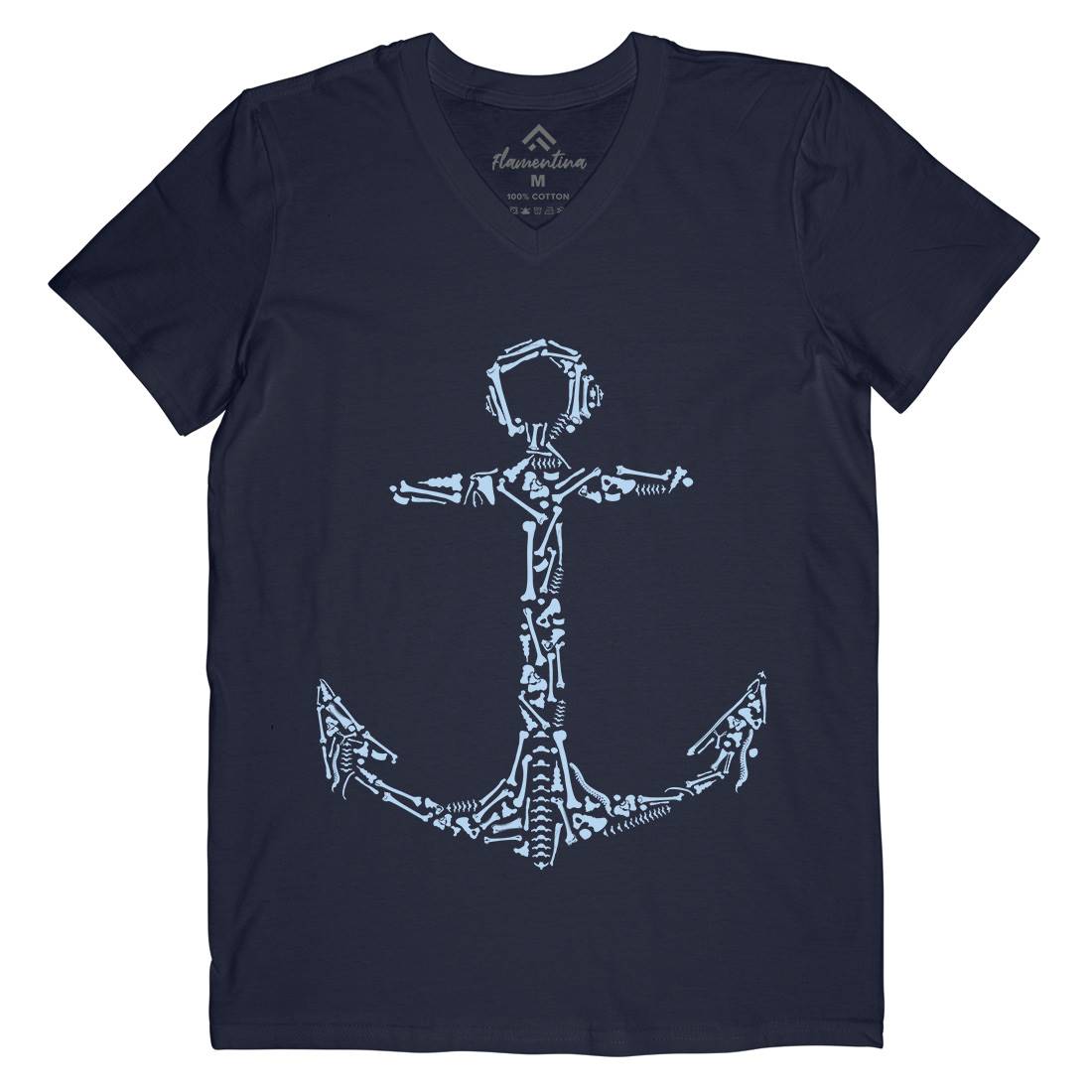 Anchor Bones Mens Organic V-Neck T-Shirt Navy B002