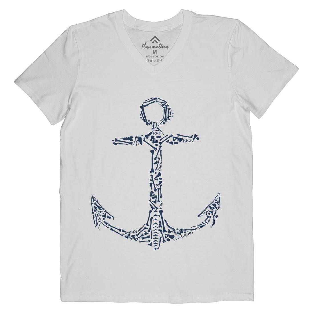 Anchor Bones Mens Organic V-Neck T-Shirt Navy B002