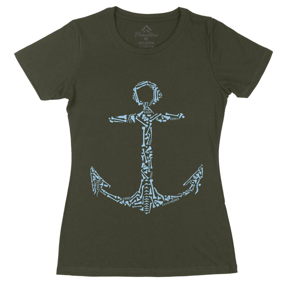 Anchor Bones Womens Organic Crew Neck T-Shirt Navy B002