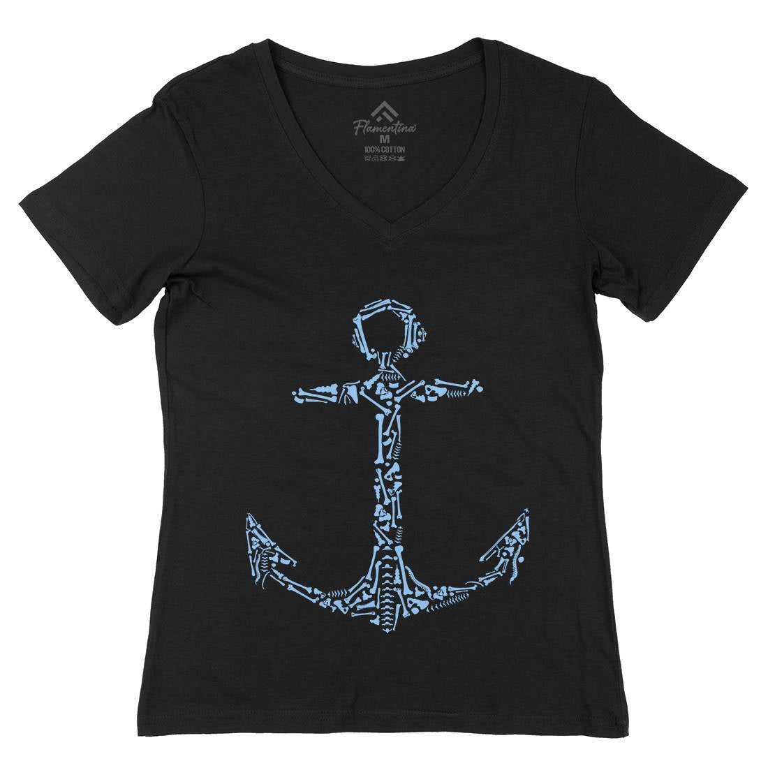 Anchor Bones Womens Organic V-Neck T-Shirt Navy B002