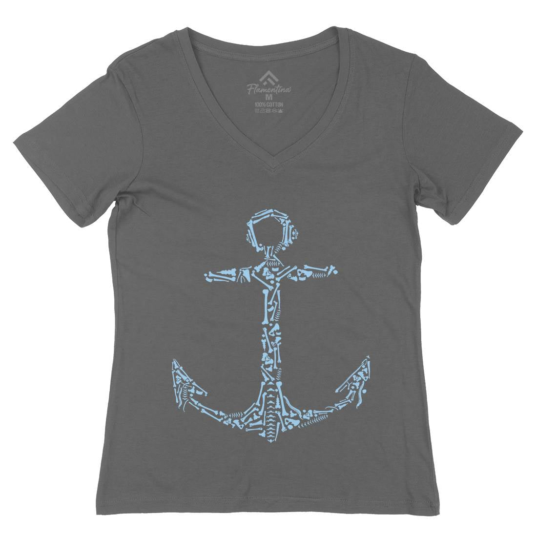 Anchor Bones Womens Organic V-Neck T-Shirt Navy B002