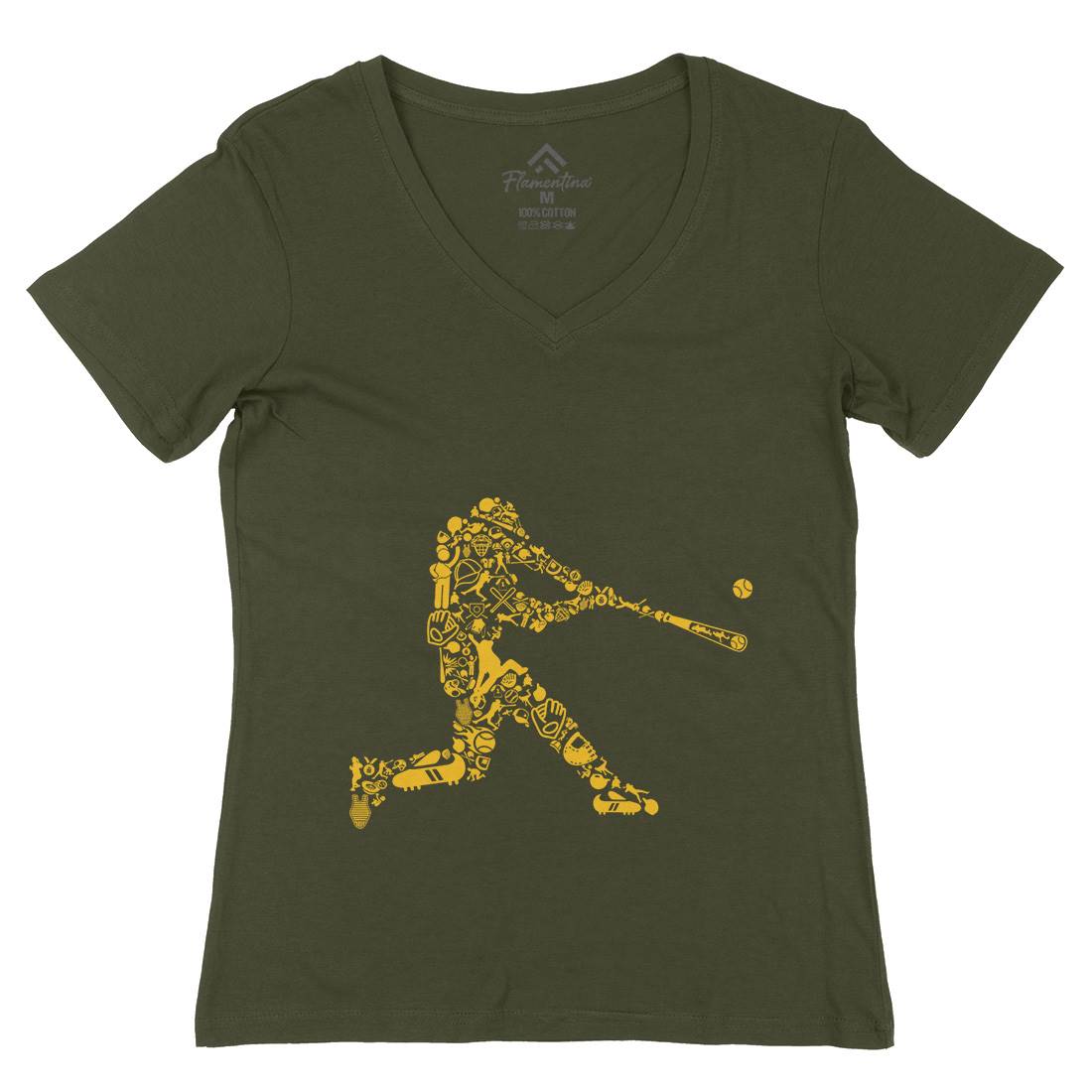 Baseball Player Womens Organic V-Neck T-Shirt Sport B007