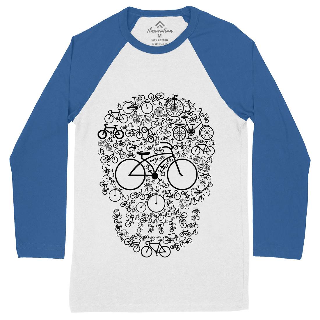 Bicycle Skull Mens Long Sleeve Baseball T-Shirt Bikes B010