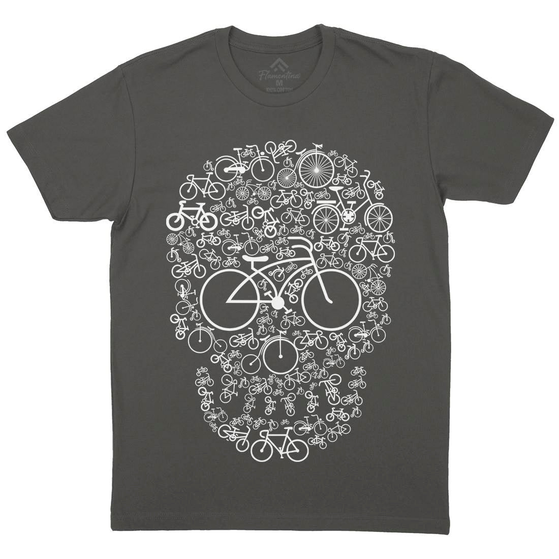 Bicycle Skull Mens Organic Crew Neck T-Shirt Bikes B010