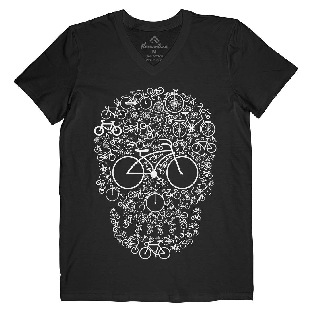 Bicycle Skull Mens Organic V-Neck T-Shirt Bikes B010