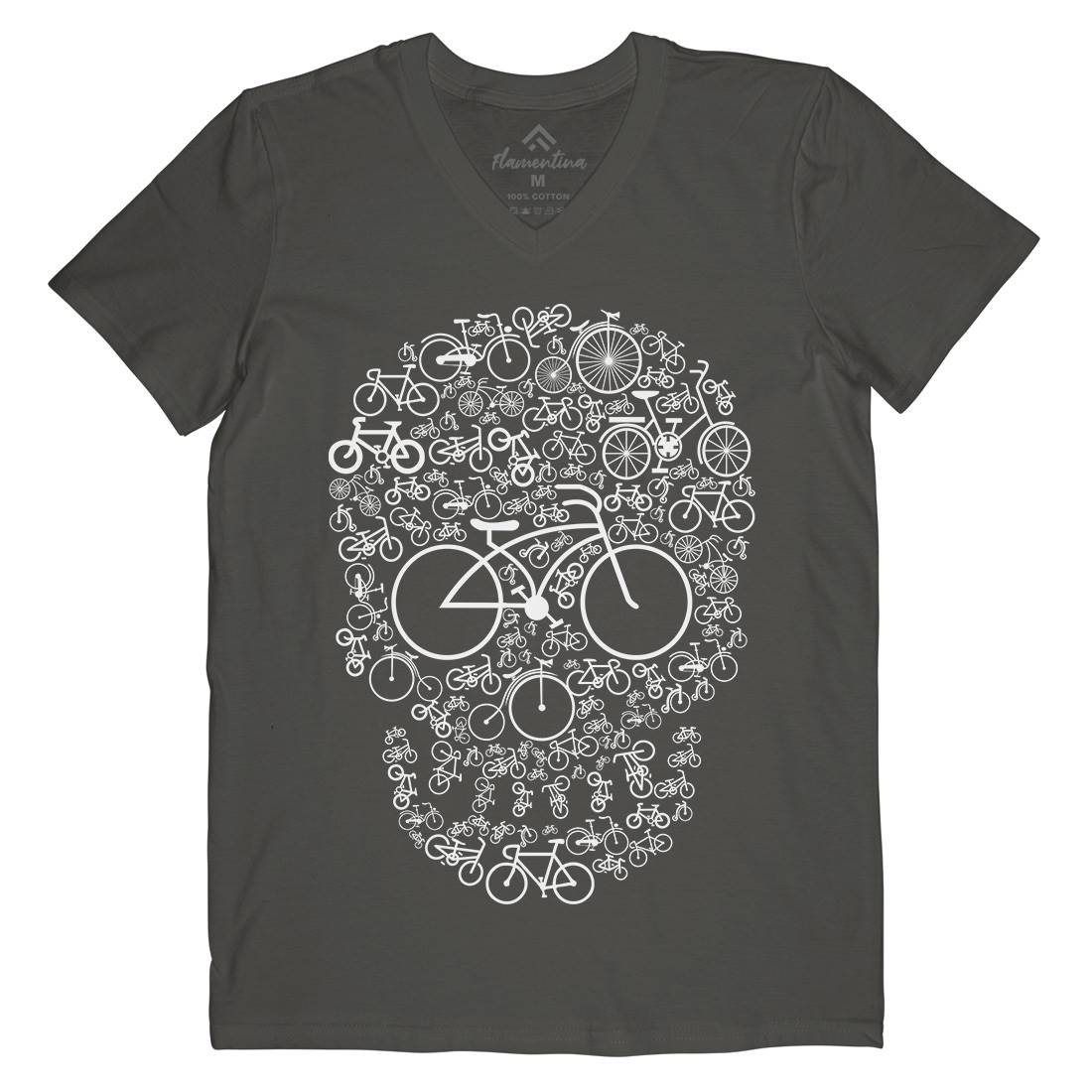 Bicycle Skull Mens V-Neck T-Shirt Bikes B010
