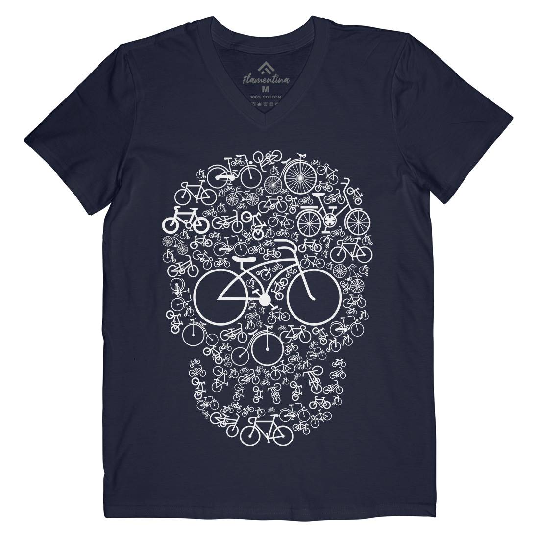 Bicycle Skull Mens V-Neck T-Shirt Bikes B010