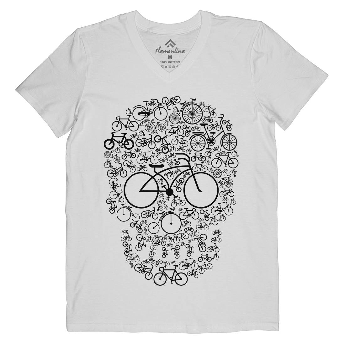 Bicycle Skull Mens Organic V-Neck T-Shirt Bikes B010