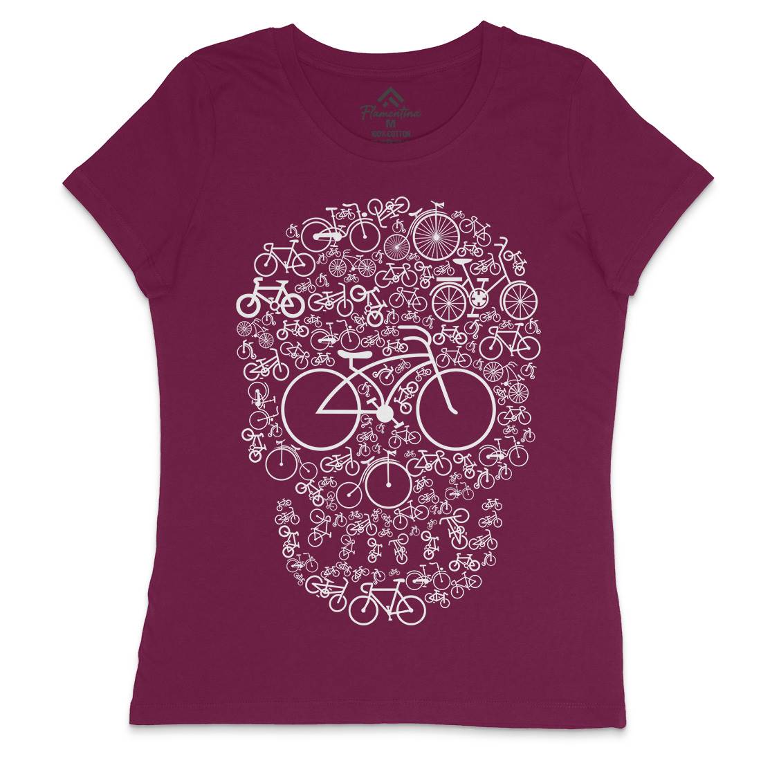 Bicycle Skull Womens Crew Neck T-Shirt Bikes B010