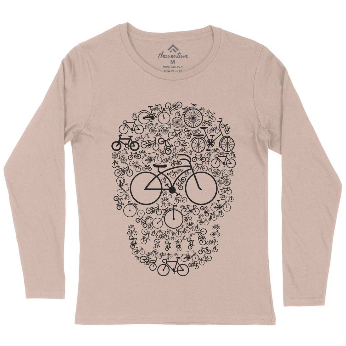 Bicycle Skull Womens Long Sleeve T-Shirt Bikes B010