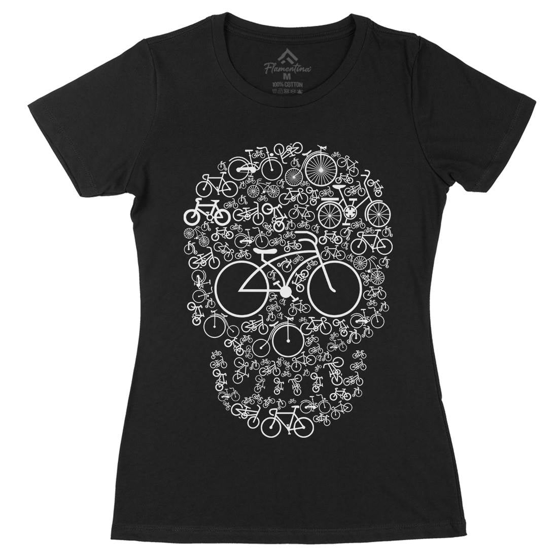 Bicycle Skull Womens Organic Crew Neck T-Shirt Bikes B010