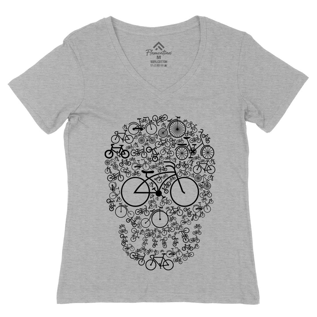 Bicycle Skull Womens Organic V-Neck T-Shirt Bikes B010