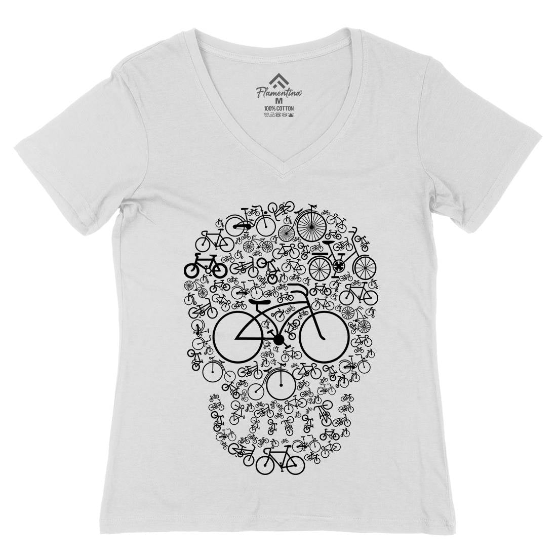 Bicycle Skull Womens Organic V-Neck T-Shirt Bikes B010