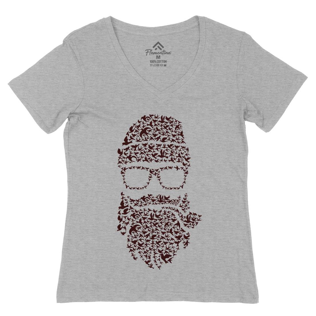 Birds Beard Womens Organic V-Neck T-Shirt Barber B011