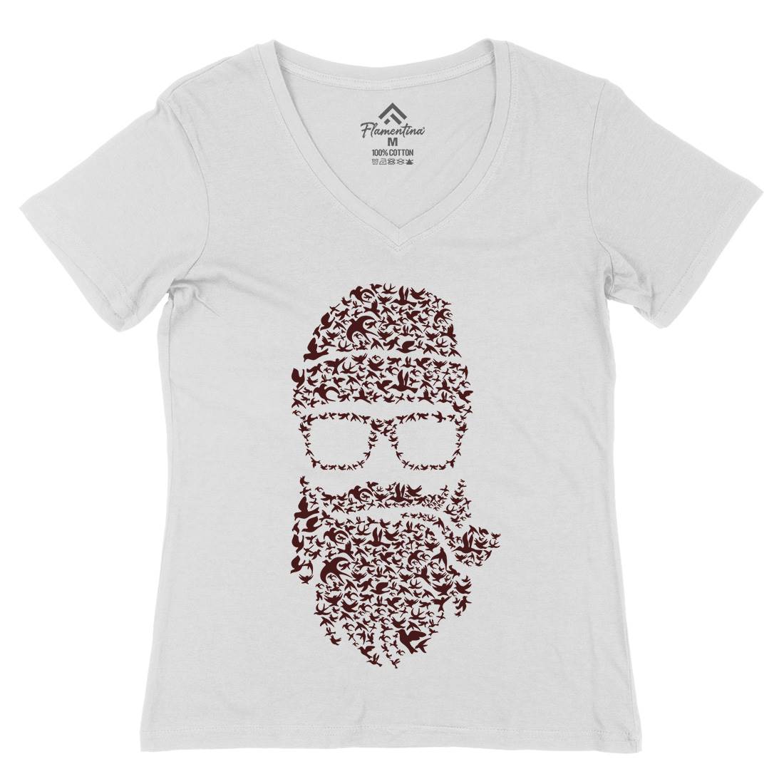 Birds Beard Womens Organic V-Neck T-Shirt Barber B011