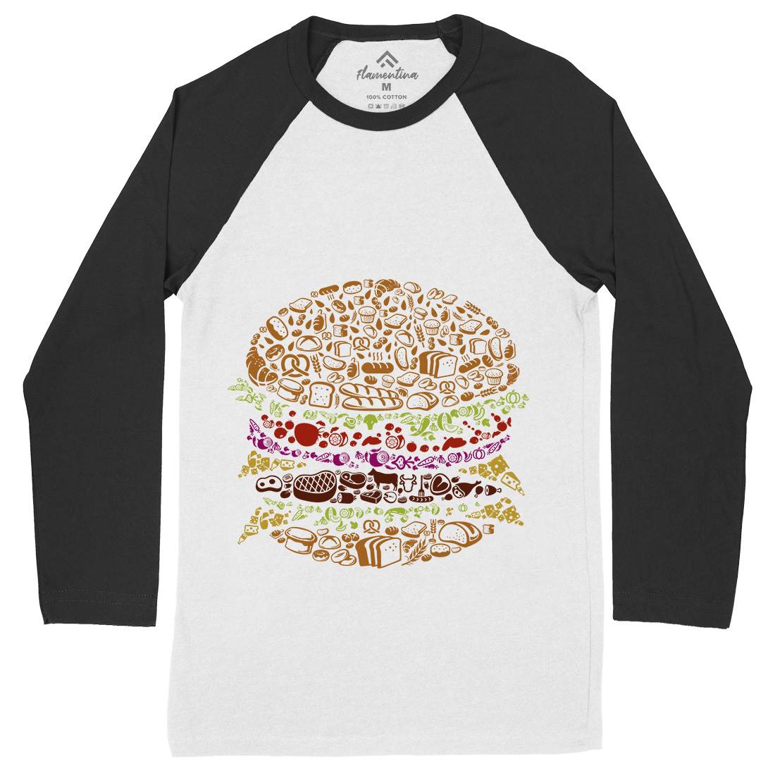 Burger Mens Long Sleeve Baseball T-Shirt Food B014