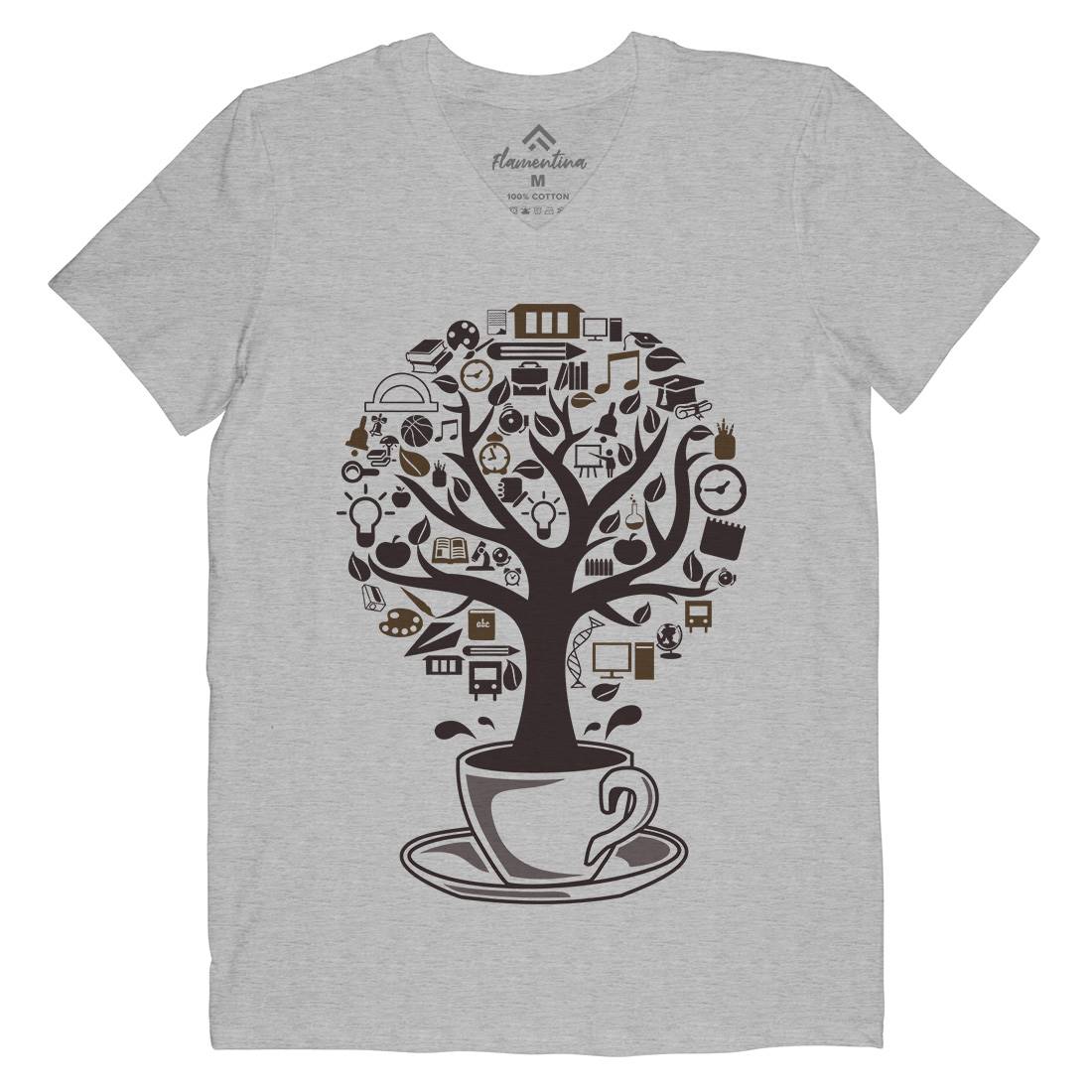 Coffee Tree Mens Organic V-Neck T-Shirt Drinks B018