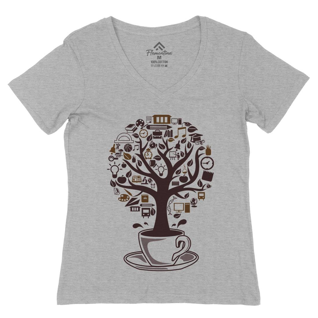 Coffee Tree Womens Organic V-Neck T-Shirt Drinks B018