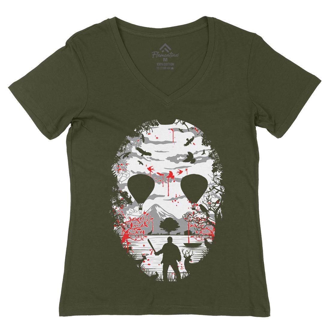 Crystal Lake Womens Organic V-Neck T-Shirt Horror B020