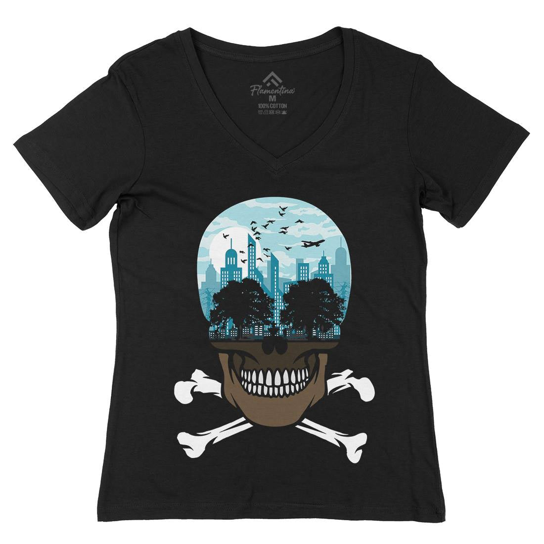 Death City Womens Organic V-Neck T-Shirt Nature B023