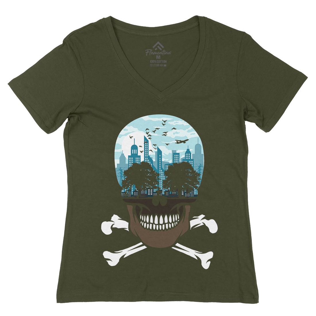 Death City Womens Organic V-Neck T-Shirt Nature B023