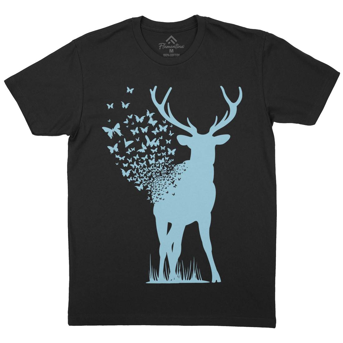 Deer Butterfly Mens Organic Crew Neck T-Shirt Animals B027