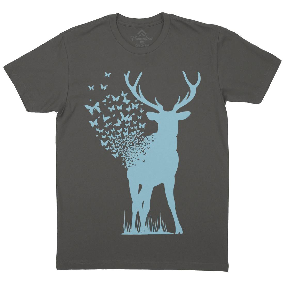 Deer Butterfly Mens Crew Neck T-Shirt Animals B027