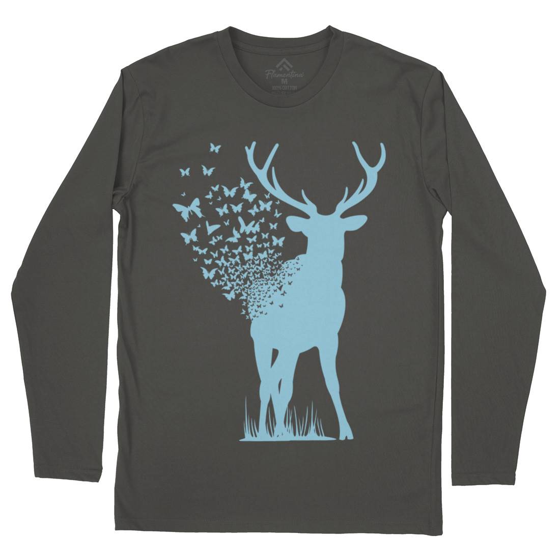 Deer Butterfly Mens Long Sleeve T-Shirt Animals B027