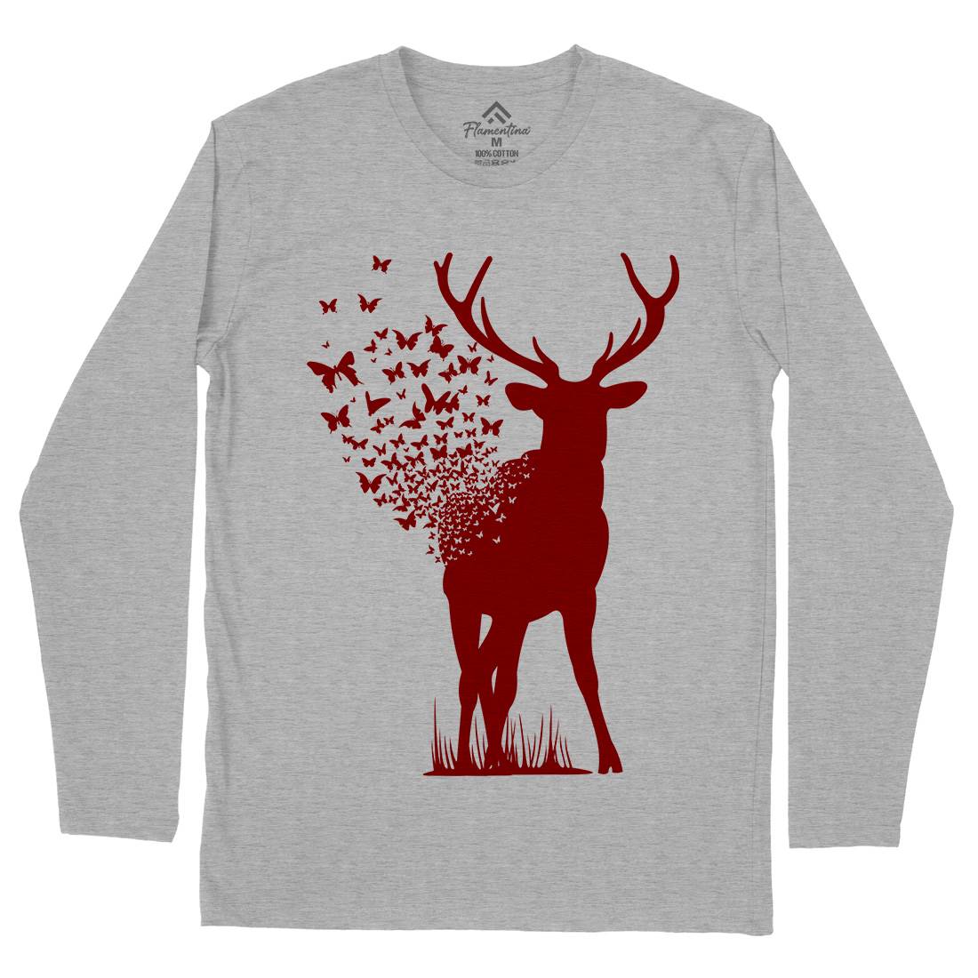 Deer Butterfly Mens Long Sleeve T-Shirt Animals B027