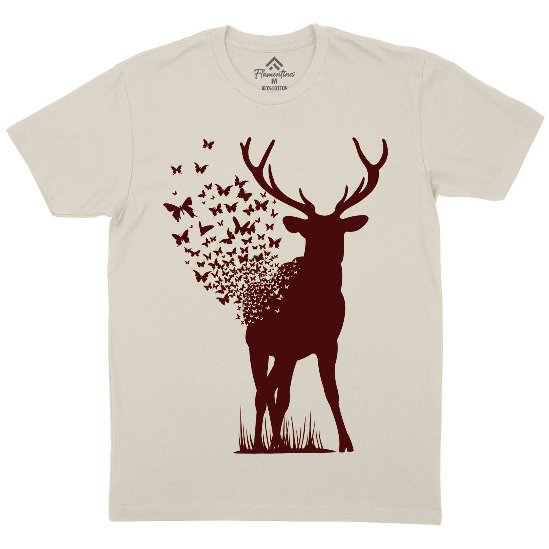 Deer Butterfly Mens Organic Crew Neck T-Shirt Animals B027