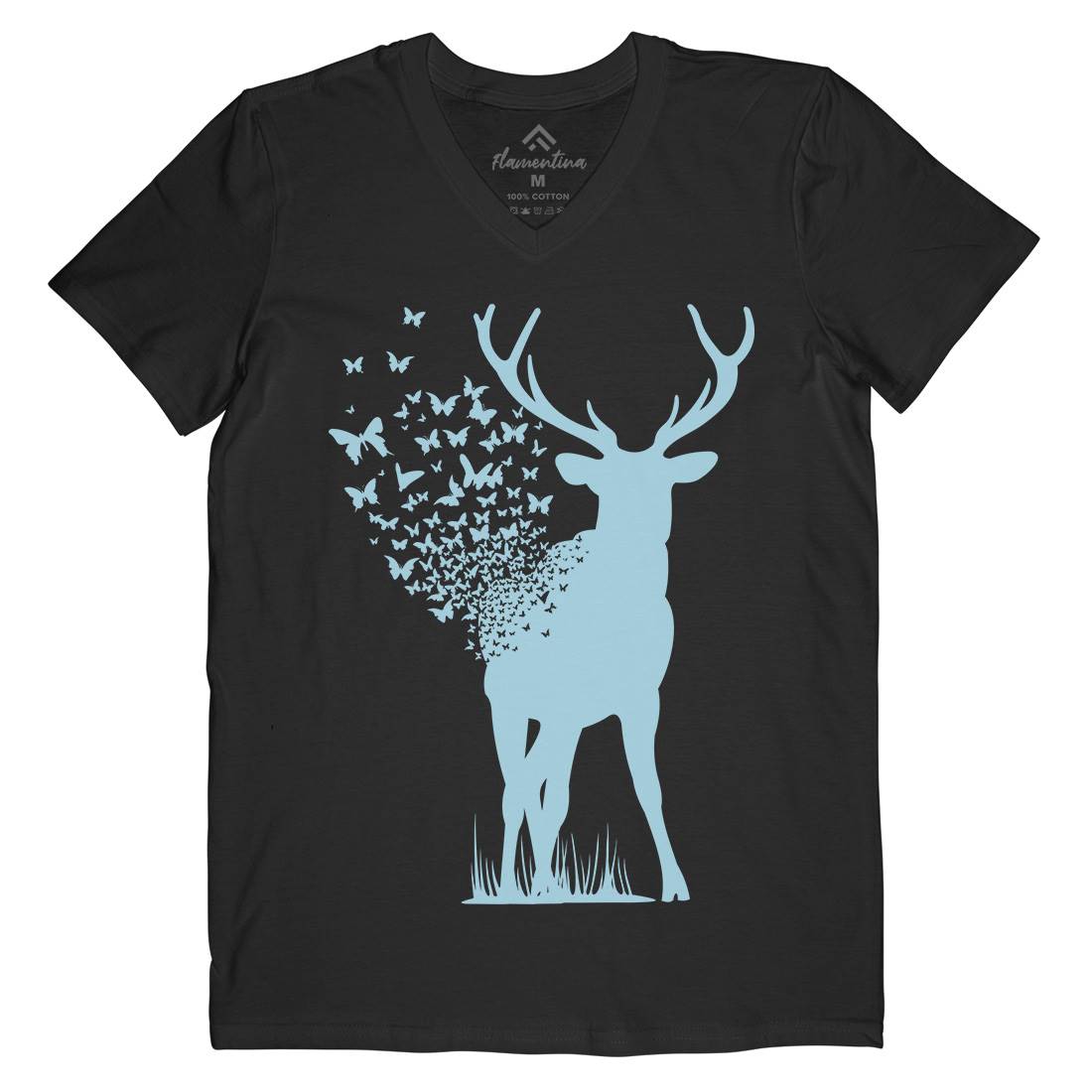 Deer Butterfly Mens V-Neck T-Shirt Animals B027