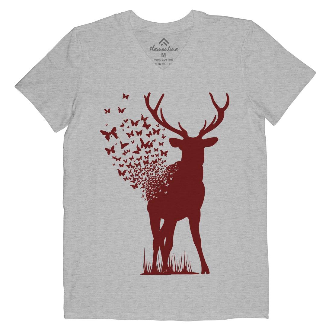 Deer Butterfly Mens V-Neck T-Shirt Animals B027