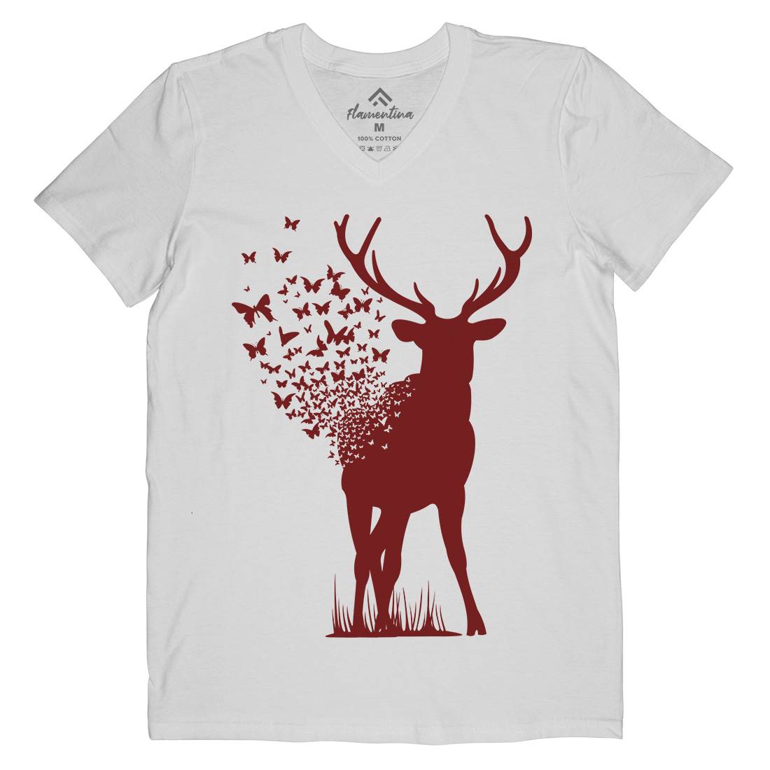 Deer Butterfly Mens Organic V-Neck T-Shirt Animals B027