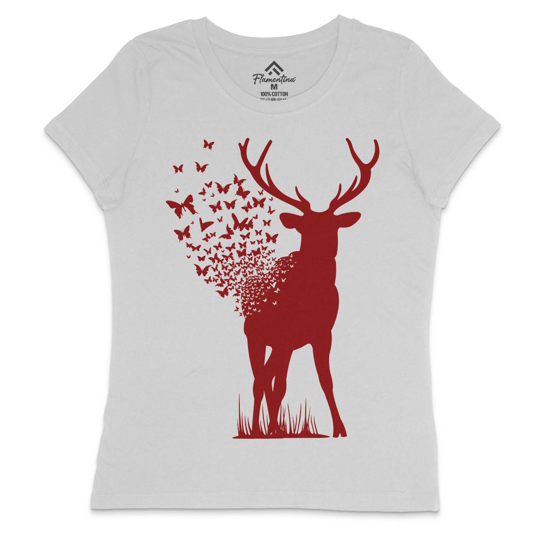Deer Butterfly Womens Crew Neck T-Shirt Animals B027