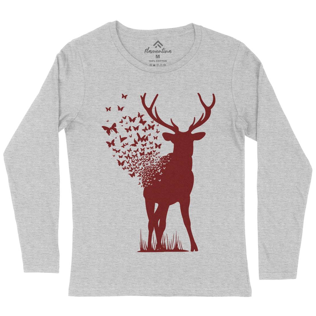 Deer Butterfly Womens Long Sleeve T-Shirt Animals B027
