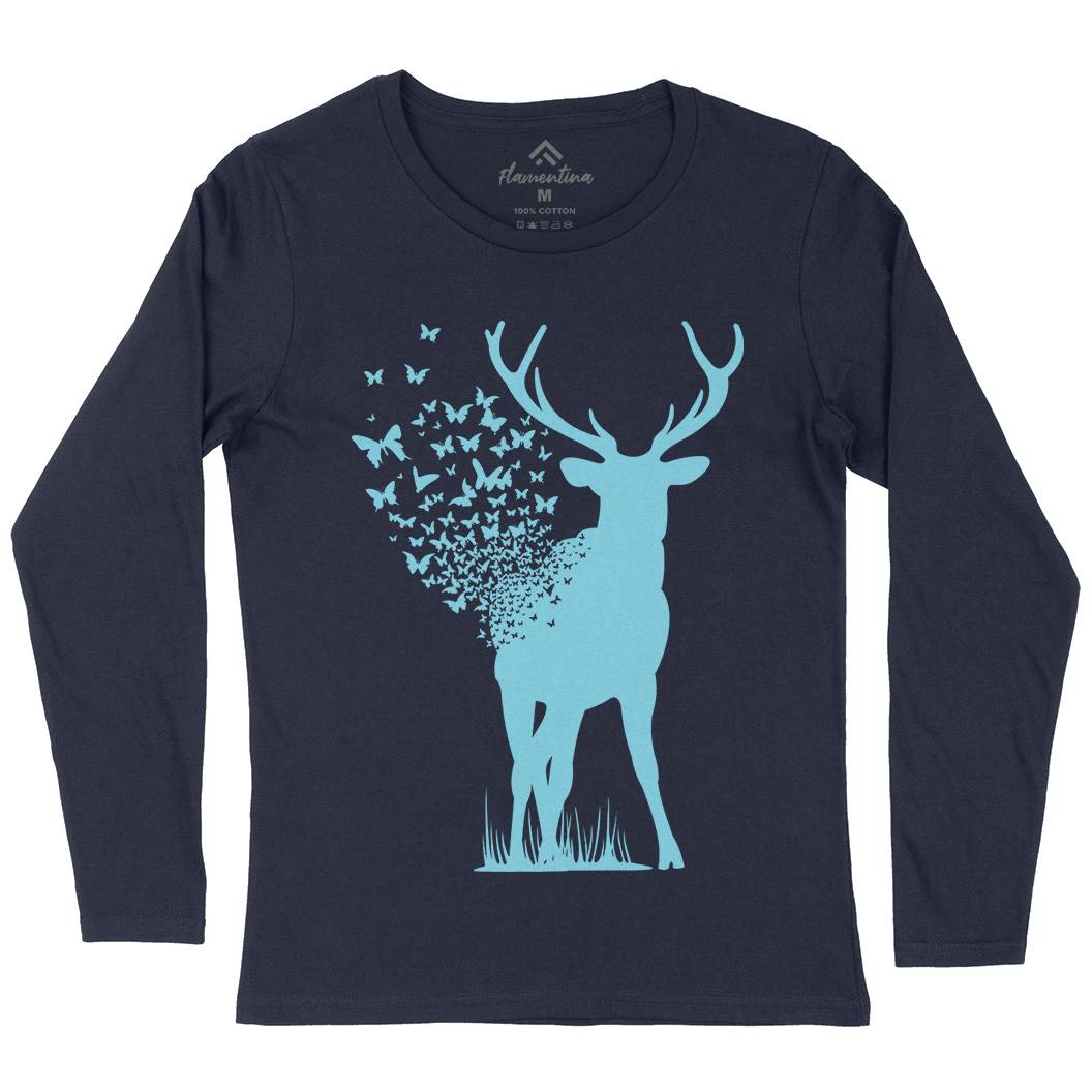 Deer Butterfly Womens Long Sleeve T-Shirt Animals B027