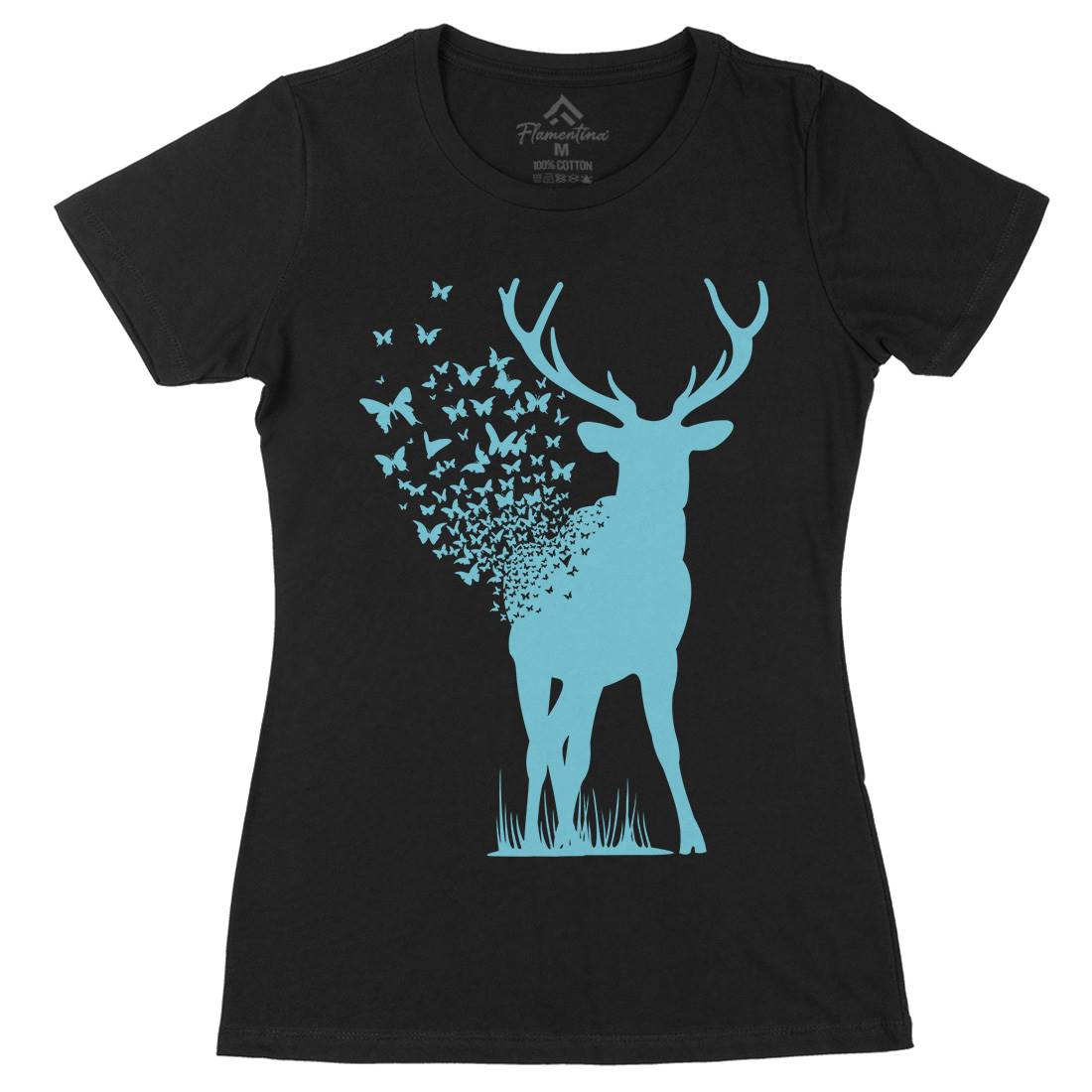 Deer Butterfly Womens Organic Crew Neck T-Shirt Animals B027